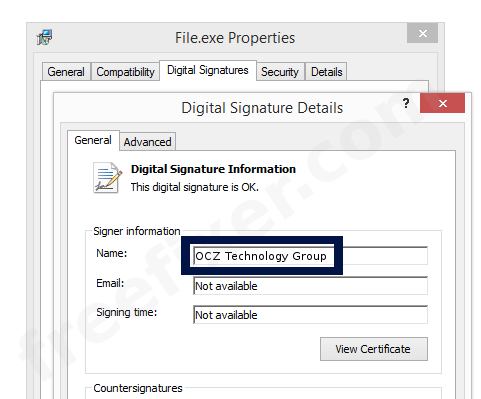 Screenshot of the OCZ Technology Group certificate